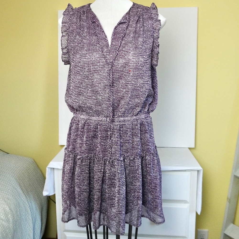 Anthropologie PINCH Floral Ruffle Midi Dress Size LG V Neck Elastic Waist